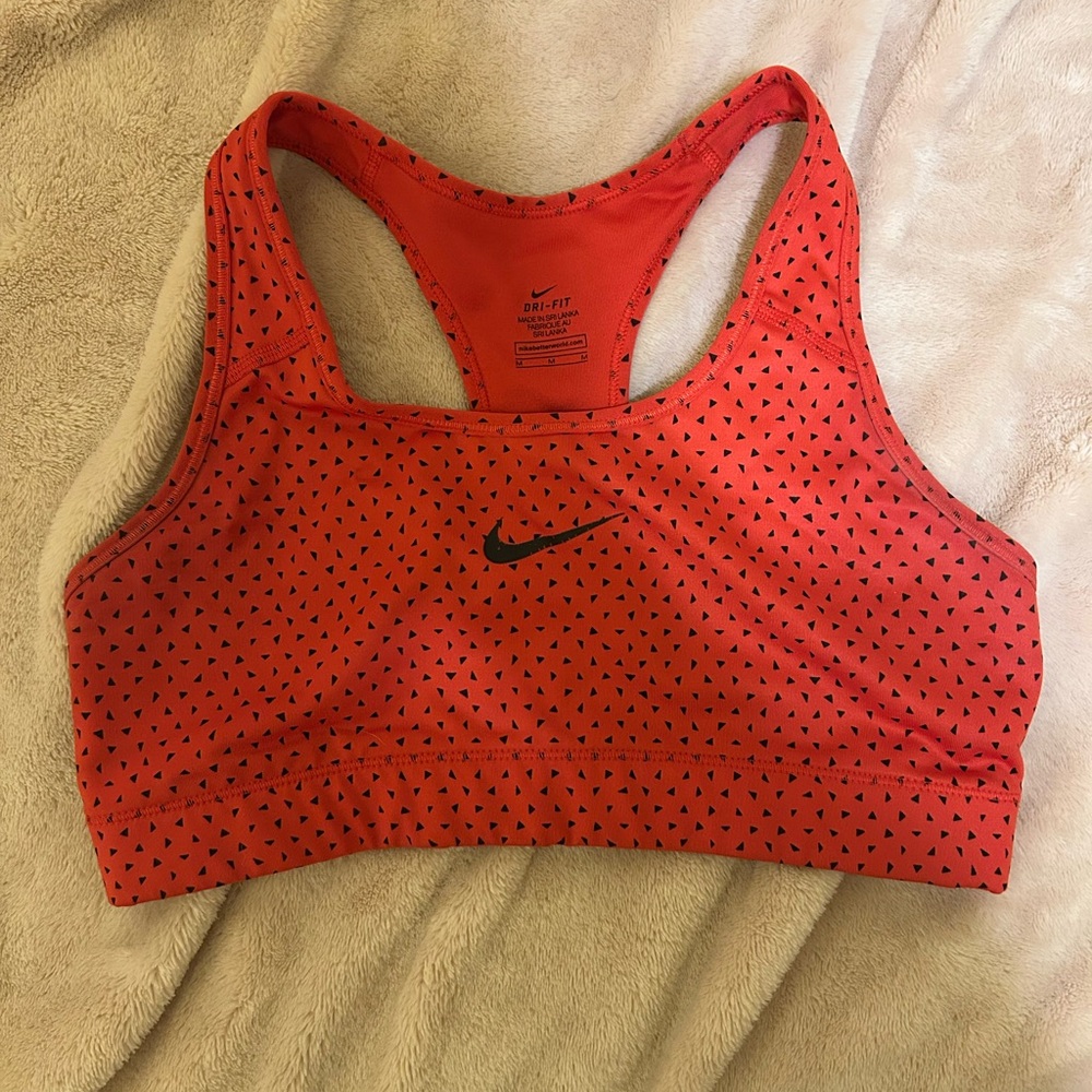 Nike Women's Red and Black Patterned Sports Bra